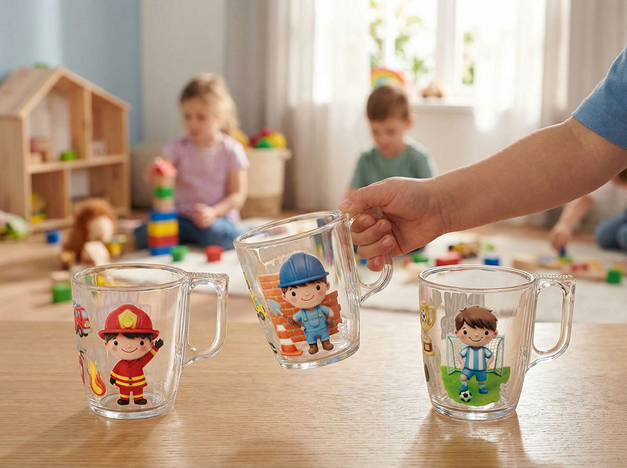 Nuevo Glastasse mit Kindermotiven